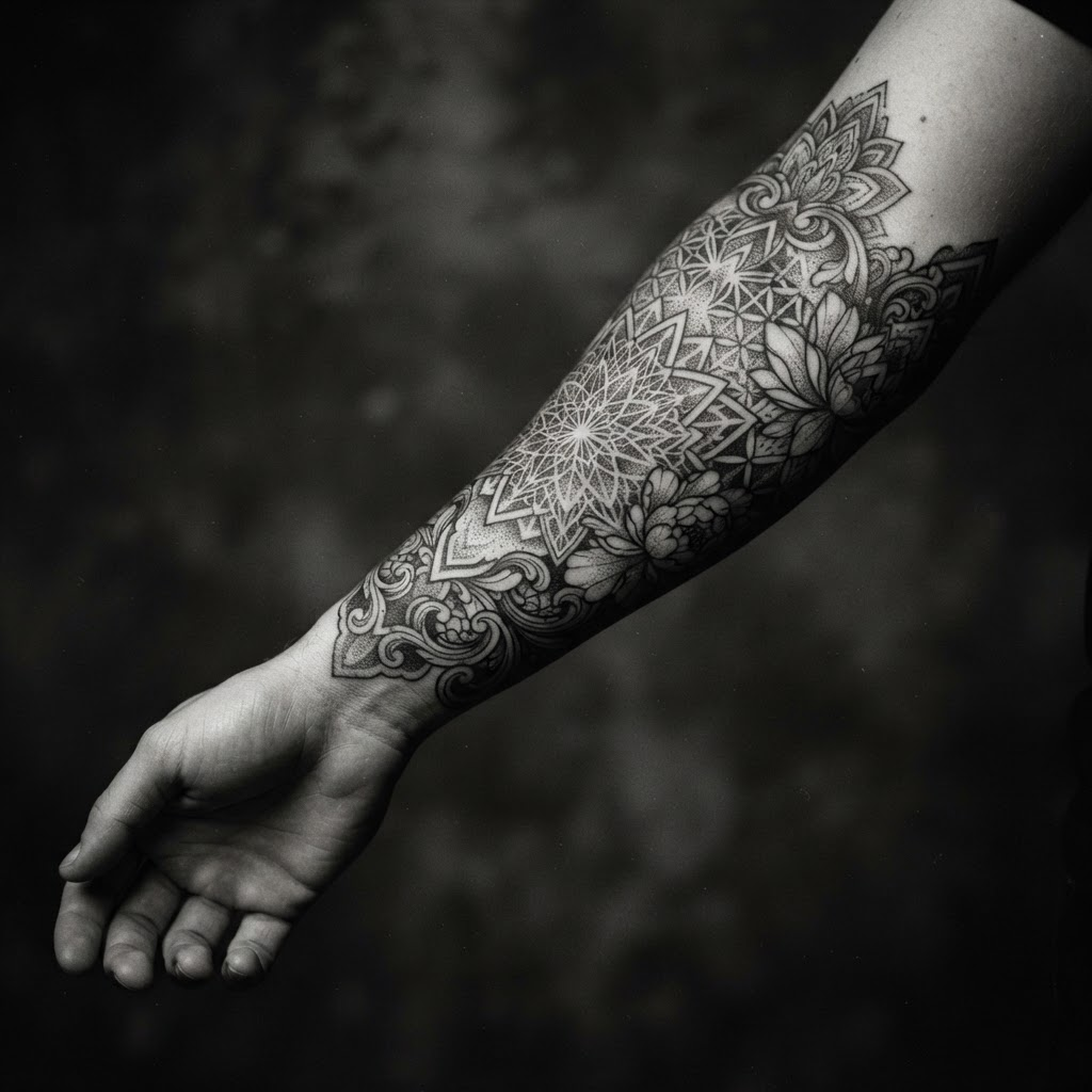 Detailed tattoo work in progress