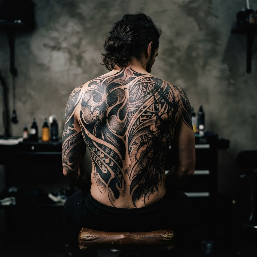 Blackout Geometry, Blackwork tattoo by Vera Nyx